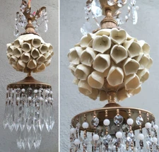Vintage Porcelain Ivory White Calla LILY Lamp Brass chandelier Swag crystal pris