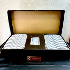 VTG Japan Rectangular Plates Set Blue Wave Stripe Sushi Appetizer Soy Sauce 90s