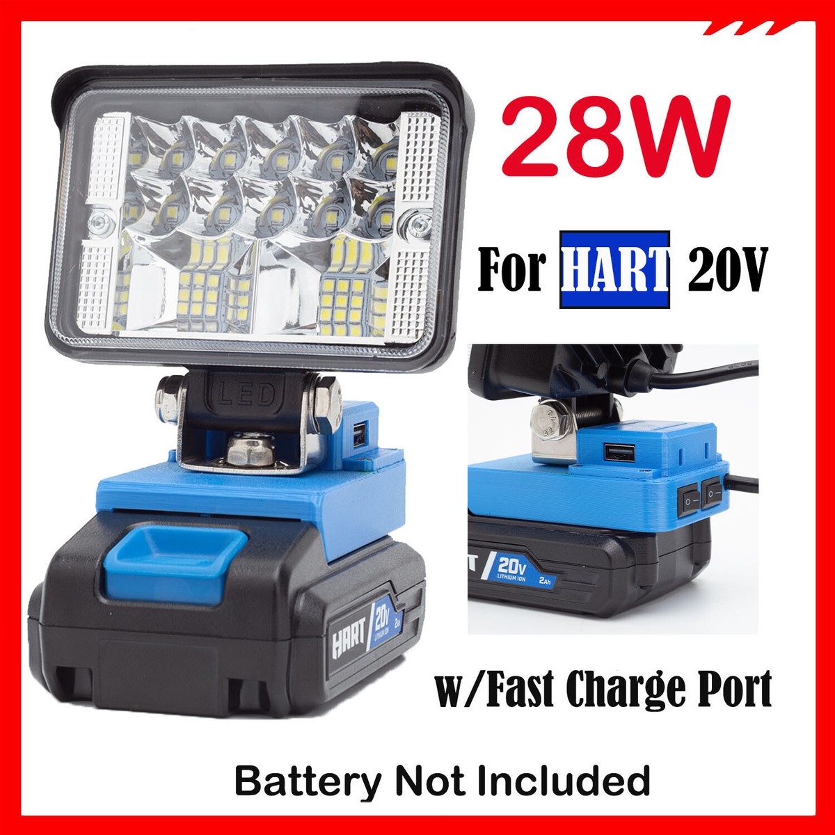 28W 2800LM Cordless LED Work Light For HART 20V Li-ion Battery w