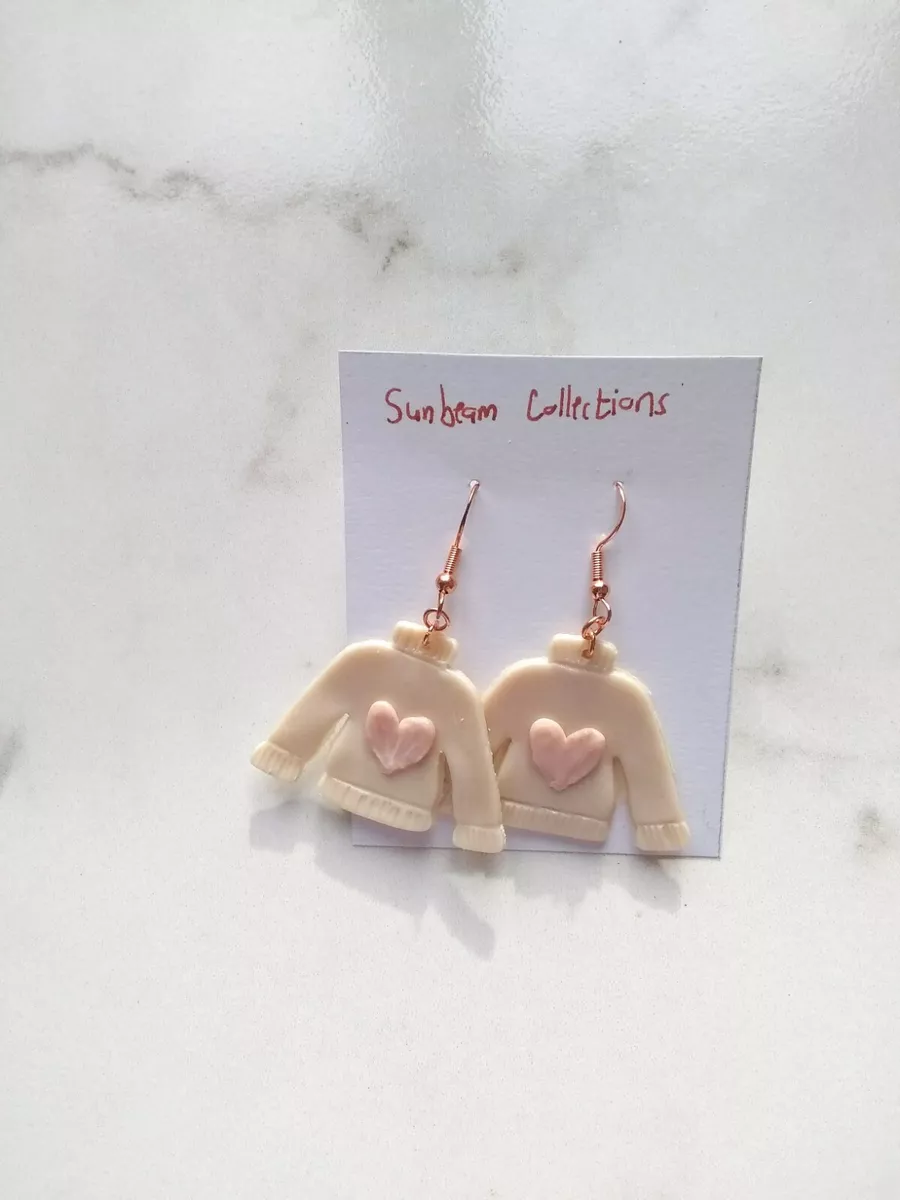 Heart Sweater Earrings Handmade Polymer Clay Earrings