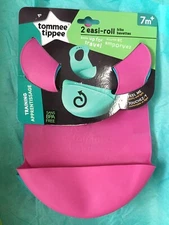 Tommee Tippee Easi Roll Bib 2 BPA FREE Crumb & Mess Catcher Rolls Travel 7M +