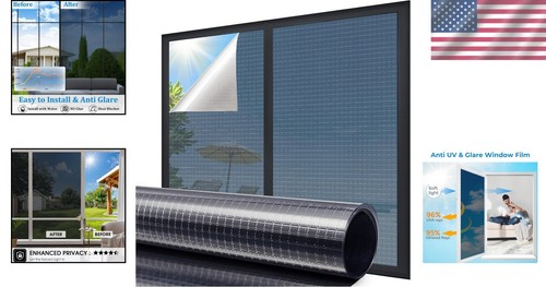 Película de privacidad efecto espejo para Windows - Adhesivo estático azul-plateado, 23,6 x 157,5 pulgadas - Imagen 2 de 11