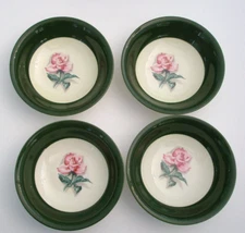 Homer Laughlin Rhythm Rose  4 Small Bowls 5.5" Green Band 1954 Pink Rose