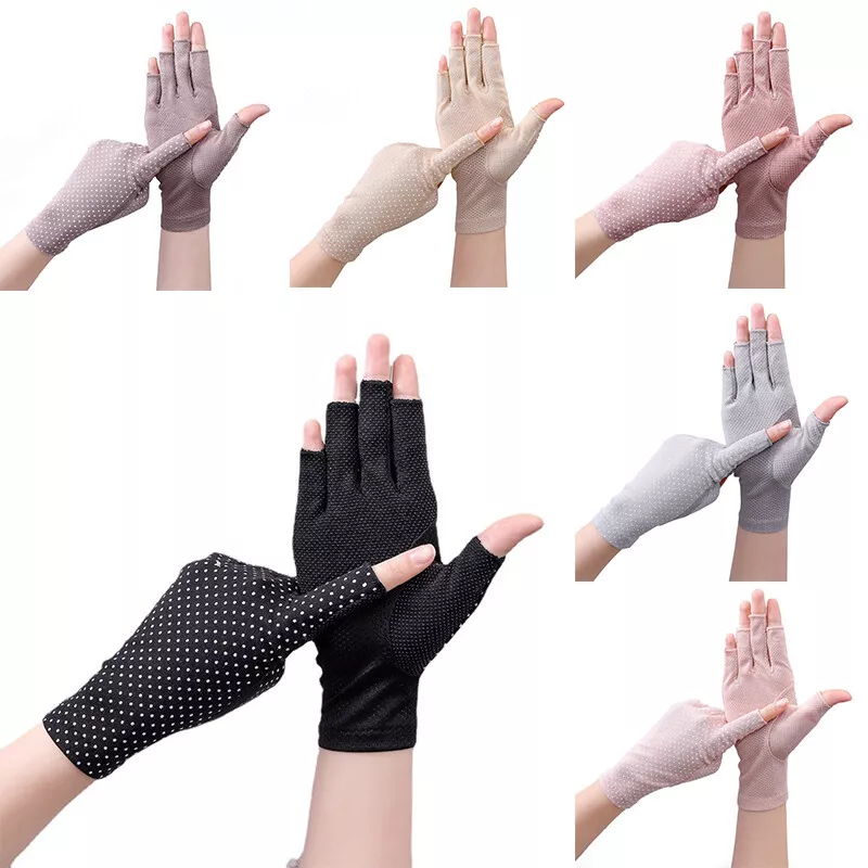 Womens Gloves Sun Protection Fingerless Anti-UV Ultra-Thin Cotton Gloves US