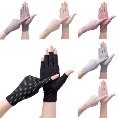 Womens Gloves Sun Protection Fingerless Anti-UV Ultra-Thin Cotton Gloves !  