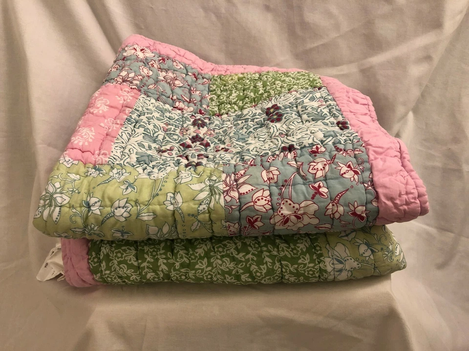 Lote de 2 fundas de almohada Pottery Barn para niños florales verde azul blanco Foto 3 de 4