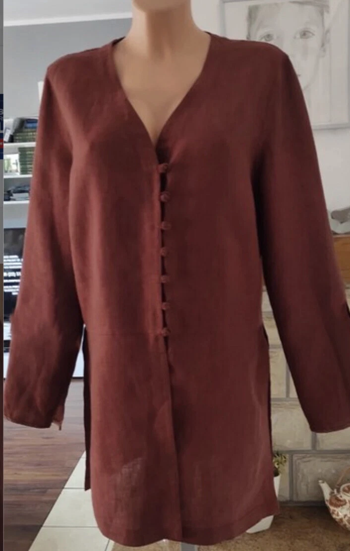 EAST Jacket Brick Brown Ethnic longline Summer Lightweight Long linen M 12 10