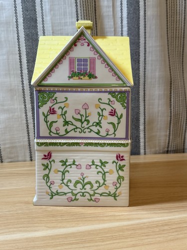 LENOX 1991 THE VILLAGE COOKIE JAR CANISTER YELLOW FINE PORCELAIN SPICE VILLAGE - Picture 2 of 7