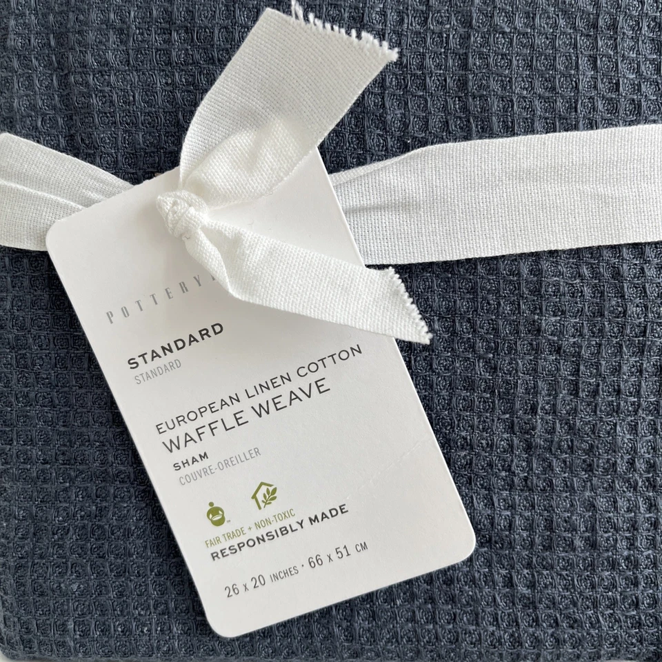 Edredón Pottery Barn EUROPEAN LINO LINO WAFFLE Full Queen y fundas estándar acero azul Foto 2 de 4