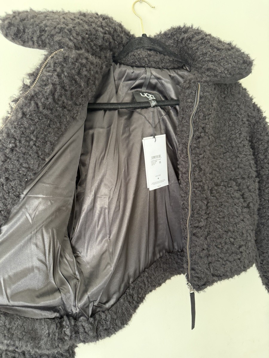 UGG Maeve Sherpa Teddy Jacket Black Full Zip Women's XS Cozy Warm