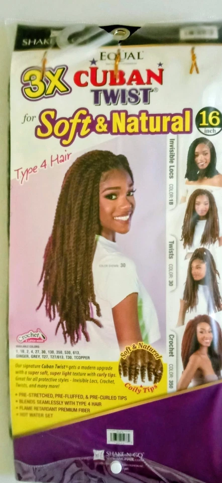 Trenzas Shake-N-Go Freetress Cuban Twist Suave y Natural 16" Color 1B Foto 2 de 4