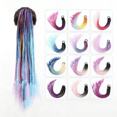 Bunte Dreadlock Extensions 12 Stück Pferdeschwanzbänder für Zöpfe Updos 60 c