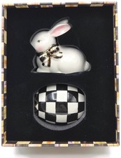 Mackenzie Childs Courtly Check Bunny Egg Hostess Set Easter Spring Black Pink