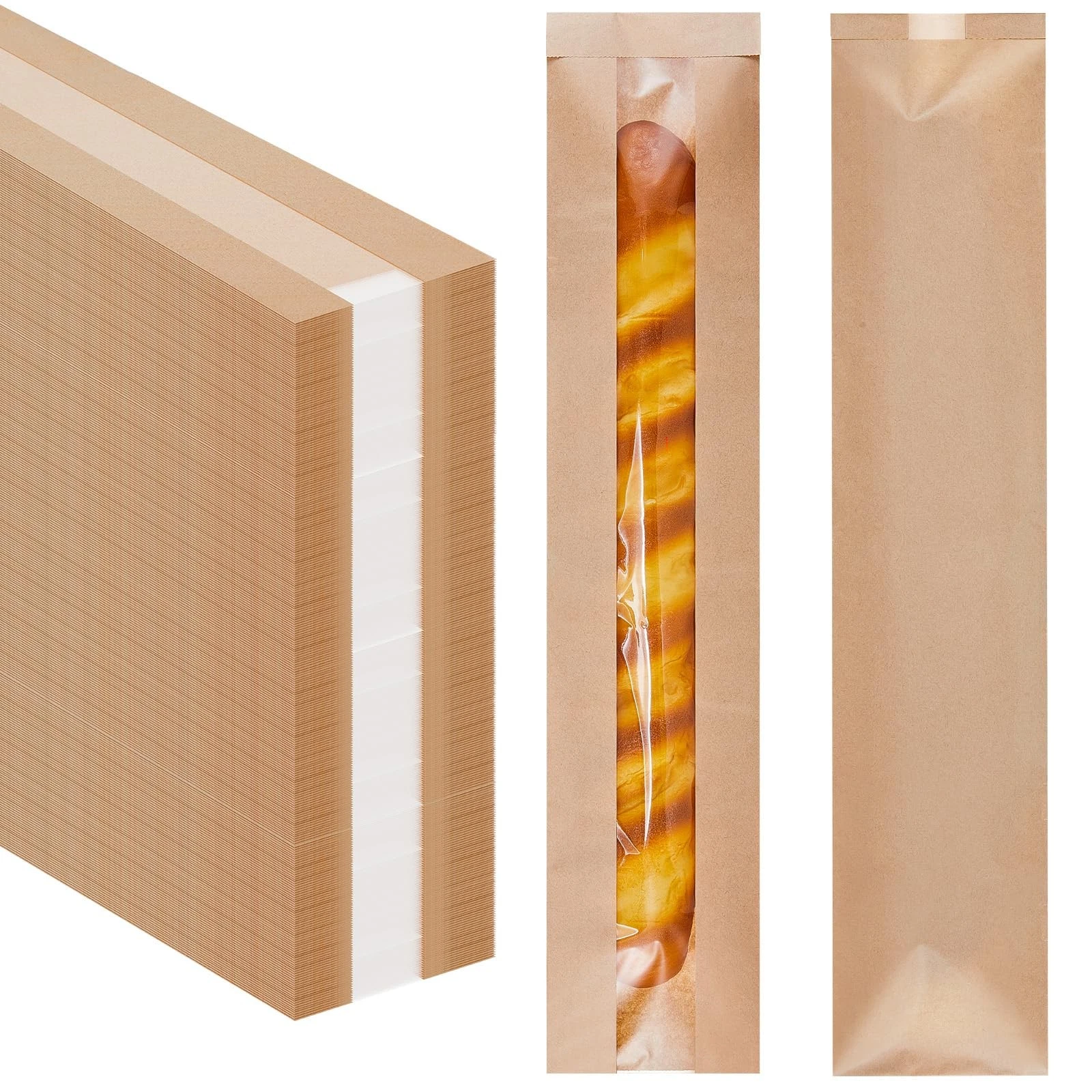 300 Pcs Paper Bread Bags with Window for Homemade Bread Baguette Bags Brown K...