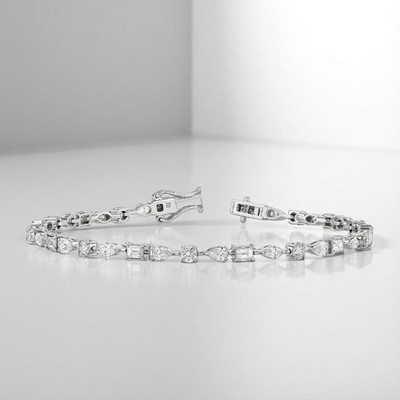 Solid 14k White Gold 3.00 Carat Lab Grown Multi Shaped Diamond Women Bracelet