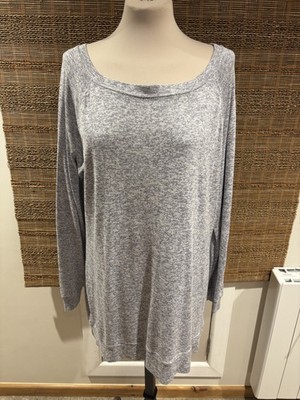 Athleta melierter grau/blau melierter Langarmpullover mit weitem Ausschnitt Large