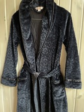 VTG Oscar de la Renta Women Textured Velour Long Robe XS/S Navy Blue Belted
