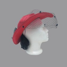 Vintage Sonni Hat Straw Red Net Ponytail Hole