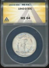1943-D Walking Liberty Half Dollar ANACS Graded MS 64 *Uncirculated!*