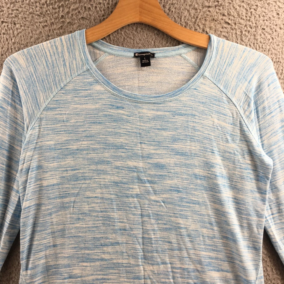 Camisa Champion Manga Larga Mujer L Azul Cuello Redondo Pullover Informal Ligera Foto 2 de 4