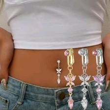 Clip On Faux Belly Button Ring Butterfly Dang...