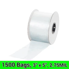 High Quality 3" x 5" Poly Bags on a Roll, Clear, Perforated 1500 Bags