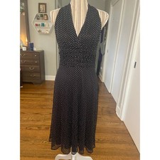 Evan Picone black/white dot mesh halter style midi length dress