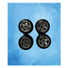 Chrome Colored 12x27.5mm 5 Star Rims W Rubber Tires 164 Scale Die-cast 2 Sets Chrome Colored 12x27.5mm 5 Star Rims W Rubber Tires 164 Scale Die-cast 2 Sets