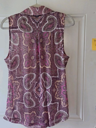 International Concepts I-N-C Y2K Sheer Pink Paisley Blouse Collared Top Large - Picture 13 of 22