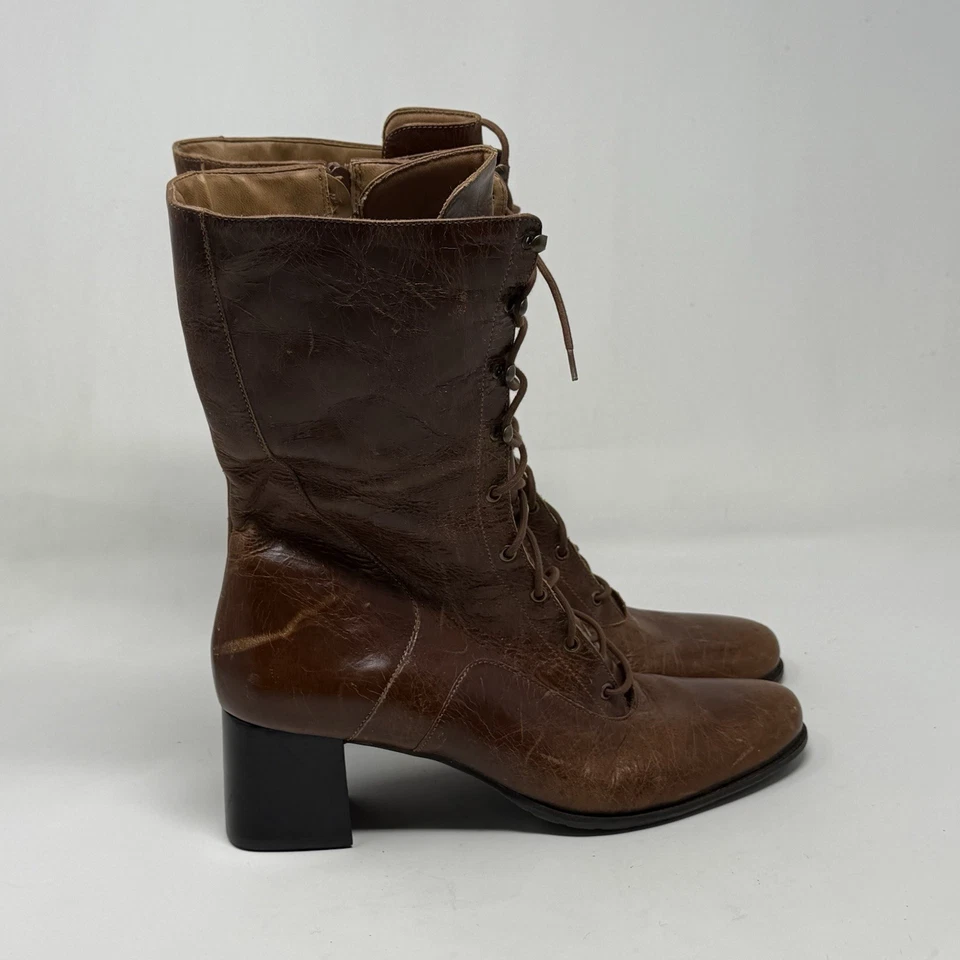 Botas Naturalizer Mujer 11 M Cuero Marrón Abuelita Pradera Con Cordones Cremallera De Colección Foto 2 de 4
