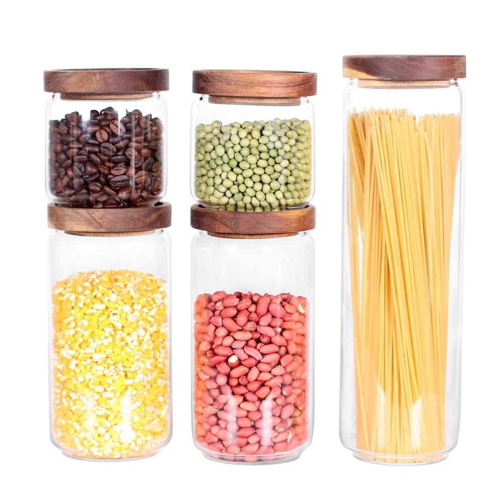 Glass Canisters Set of 5 for the kitchen, Glass Storage Container jars with A...
