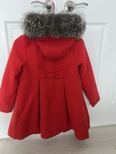 Cat and Jack coat, girls M 7-8 years double breasted, red with natural fur