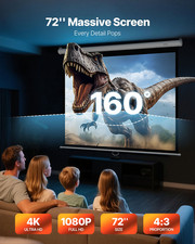 72 inch Manual Projector Screen - 4:3 4K 1080 HD Retractable Pull Down Screen, W