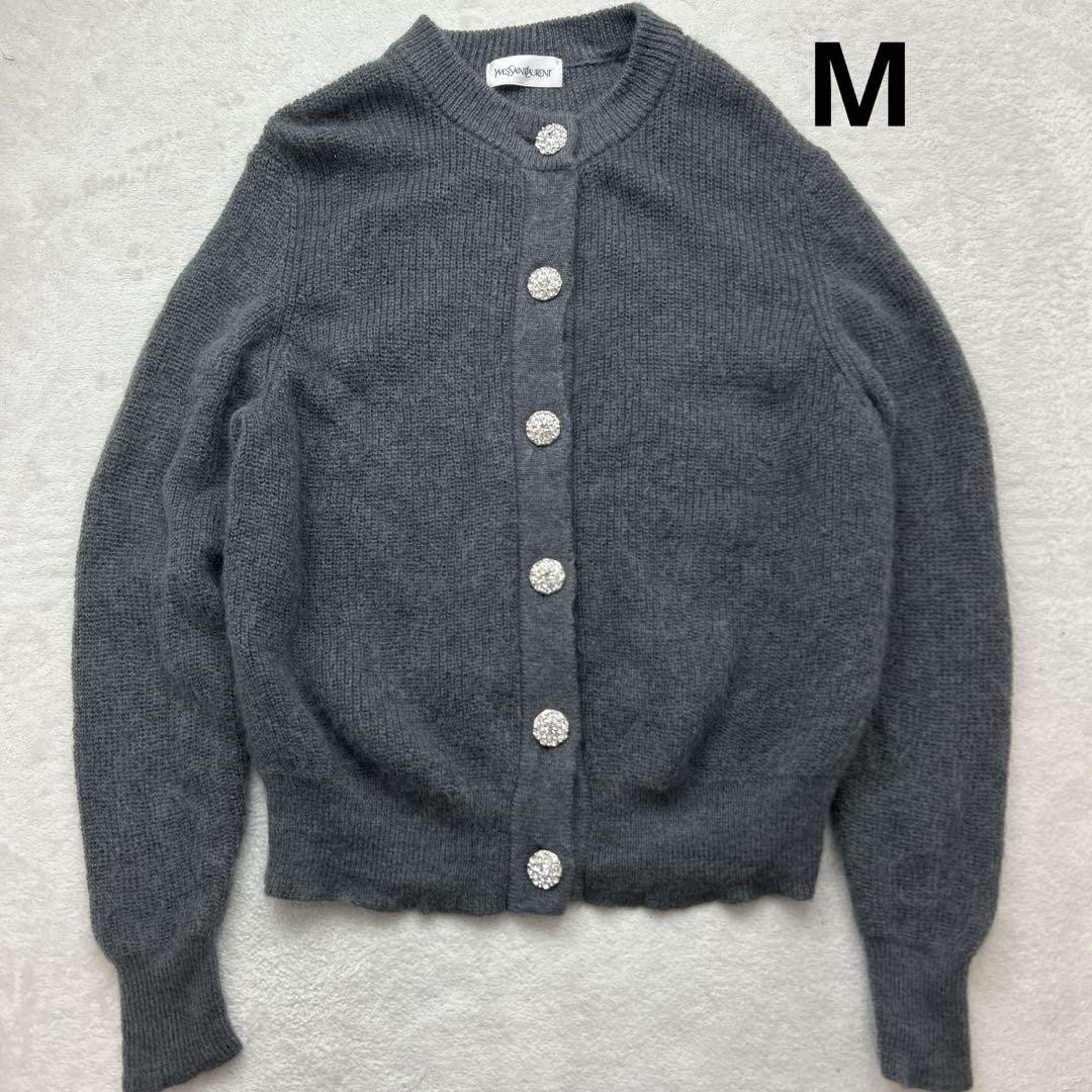 Autentico cardigan maglia Yves Saint Laurent manica lunga grigio taglia M donna