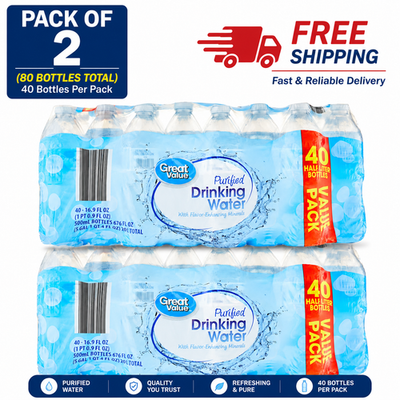 #ad NEW 2 pack 16.9 Fl. Oz. Great Value Purified Drinking Water 40 Count $7.79