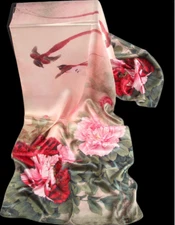 100% Silk mulberry Scarf Women shawl Wrap neckerchief floral green red JH3-60