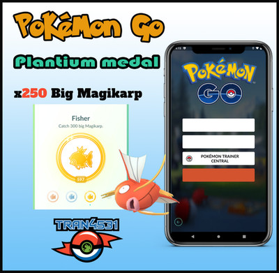 Big Magikarp ×250 For Medal Fisher Pokemon Go - Mini P -T-C - Plantium Medal