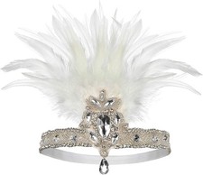 Roaring Art Deco 1920s Flapper Feather Headpiece 20s Great 5877white