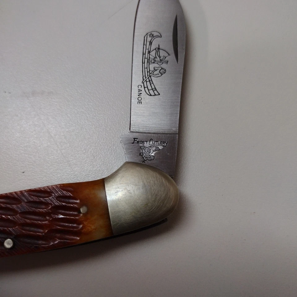 Cuchillo Plegable de Bolsillo Canoa Cubiertos Escarcha De Colección Hueso 2 Hojas Acero Quirúrgico Foto 4 de 4