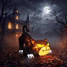 6ft Halloween Inflatable Black Cat with Built-in Fan  LED Lights,Waterproof, US