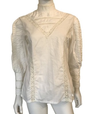 Vintage 80er Jahre French Connection weiße Baumwolle Victoriana Bluse | S