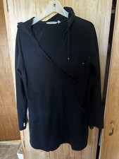 Athleta Unwind Sweatshirt Dress Women M Black Long Sleeve Hoodie Mini Athleisure
