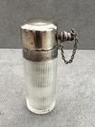 Antique ART DECO Ribbed Glass ATOMIZER Perfume BOTTLE Silver Top Push Button 3" — photo 1