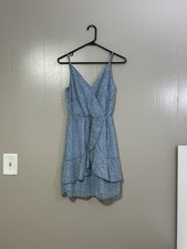 Womens Leopard Print Dress Ruffle Size S Faux Wrap Lined Blue C108