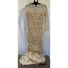 Tadashi Shoji Women's Ivory Applique Illusion Long Sleeve Wedding Dress SZ 8