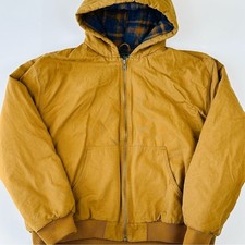 Woolrich Mens Flannel-Lined Hooded Canvas Jacket SZ 2XL/XXL Tan Workwear Quilted