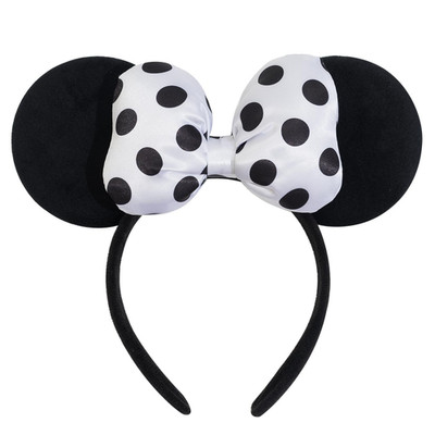 Mouse Ear Headband with 3D Cotton Bow, Polka Dot Bow Mouse Party Costume Accesso