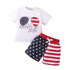 Baby Boy 4th of July Outfits Short Sleeve Tee 3-6 Months American Flag Shorts