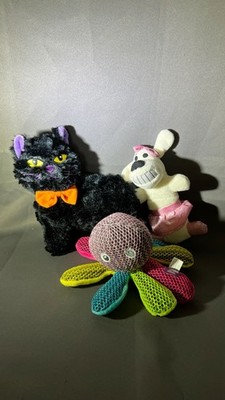 Set Of 3 Multipet Plush Dog Toys: Cat Rabbit Octopus Durable & Fun