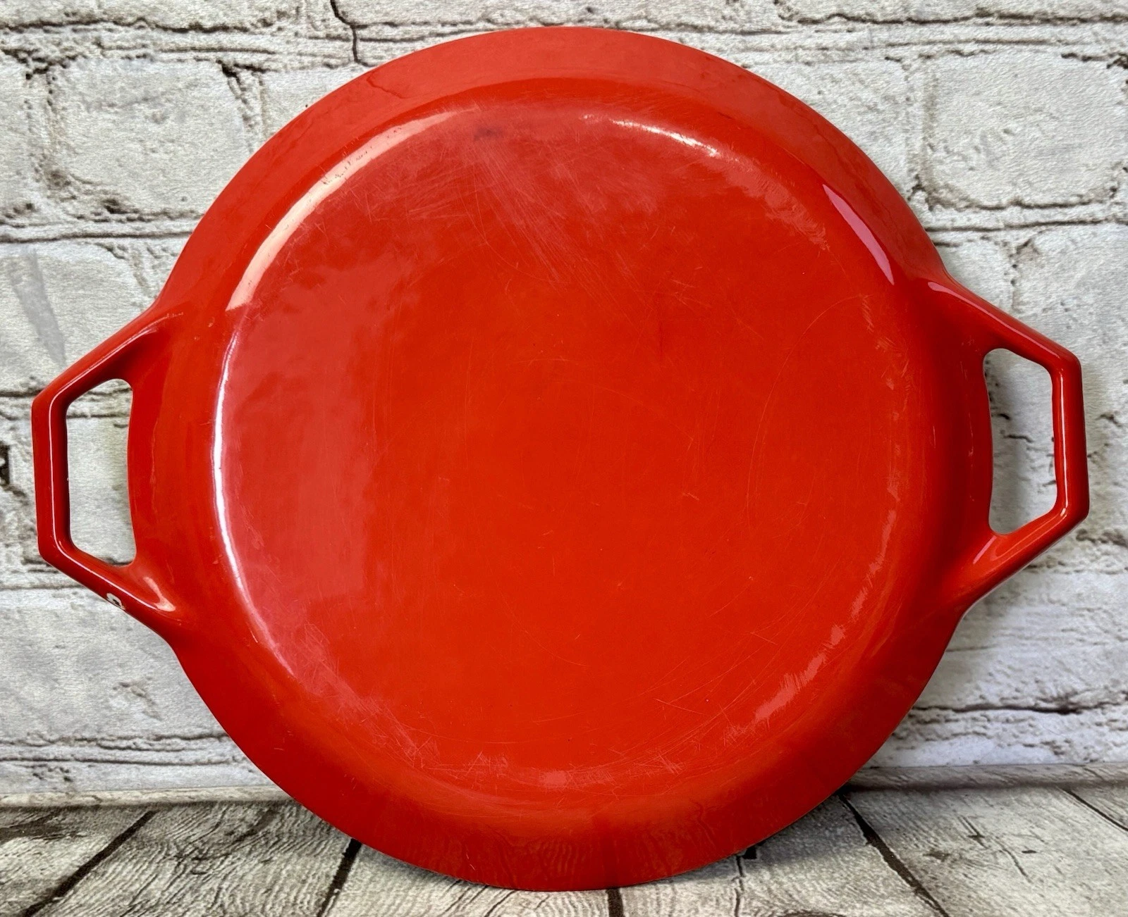 Vintage Descoware 6.5" Enamel Cast Iron Skillet Flame Orange France Cookware